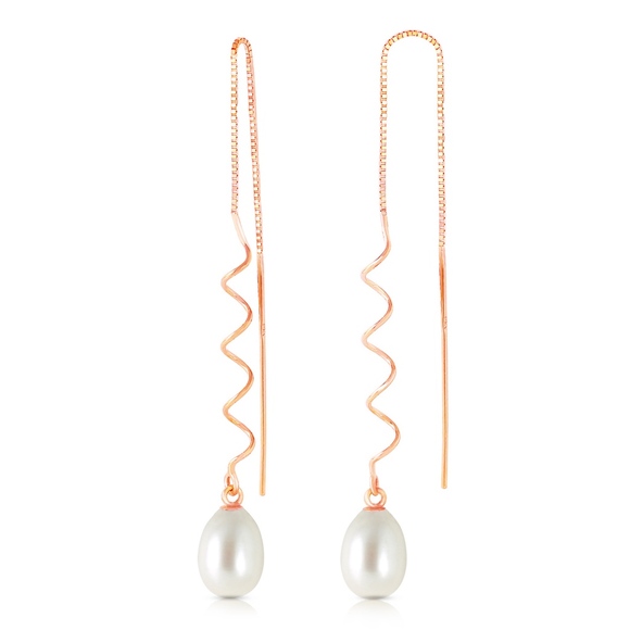 14K. SOLID GOLD THREADED DANGLES EARRINGS PEARLS